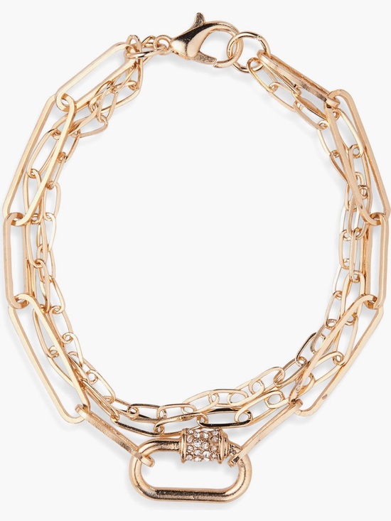 Nordstrom Jewelry - Nordstrom Gold-Tone Layered Paperclip Chain Bracelet with Pave Accent